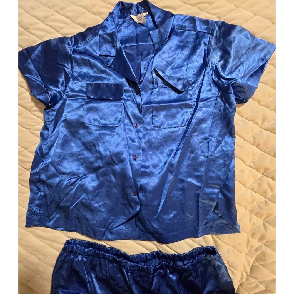 Vintage 90s Sabrina for Mervyn's L Blue Button Nightie Sleep Wear Top Bottom 34"